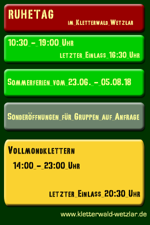 Öffnungszeiten im Kletterwald